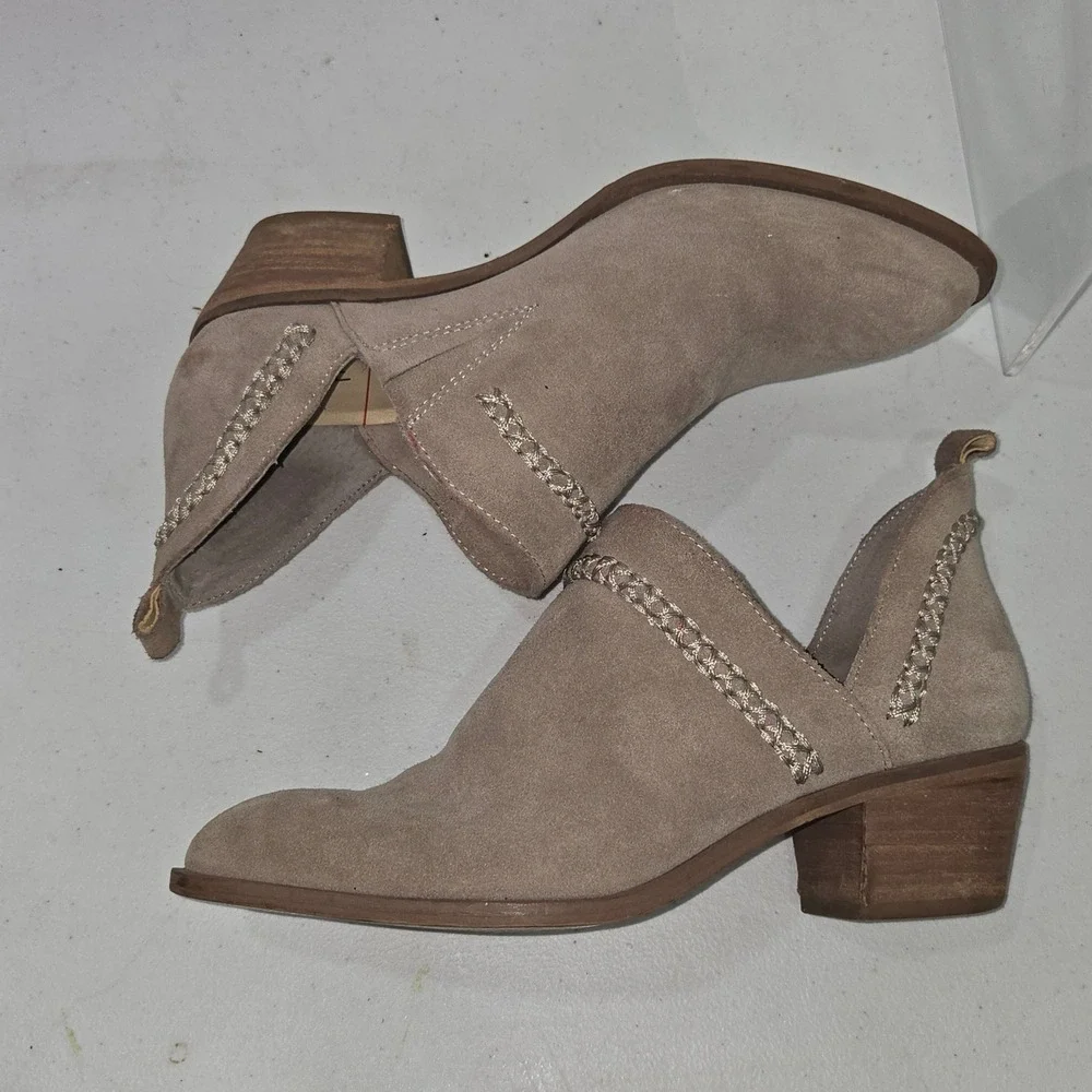Sole Society Womens 7.5 Taupe Suede Braided Ankle Booties Pointed Toe AC445